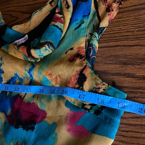 Anne Giorgio Colorful Abstract Midi Dress Women's V-Neck Sleeveless L48" x P2P9" - Picture 10 of 11